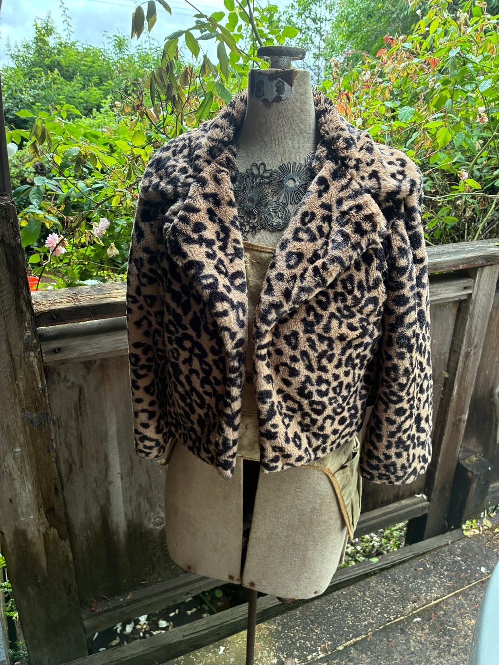 CAbi Leopard Print Teddy Jacket in Tan and Black